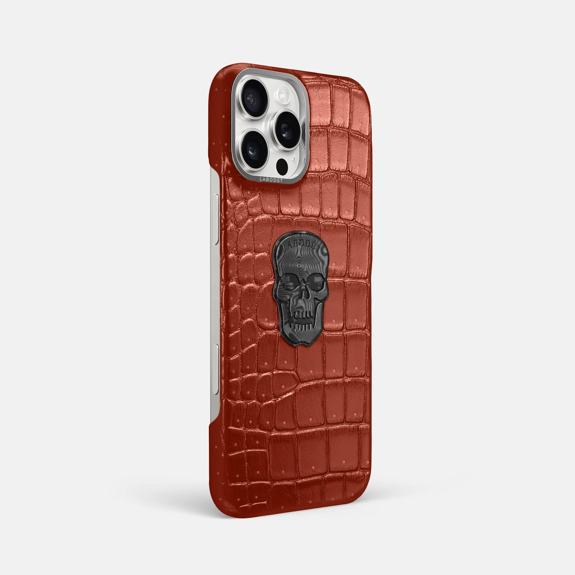 Classic Case With Carbon Skull For iPhone 16 Pro Max In Porosus Crocodile
