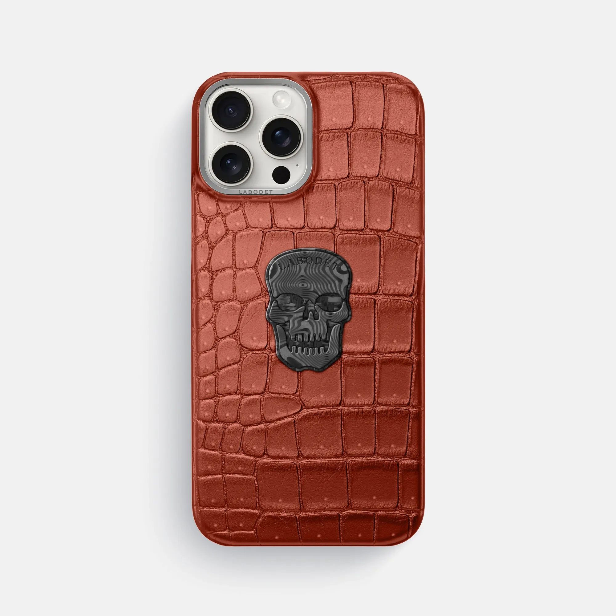 Classic Case With Carbon Skull For iPhone 16 Pro Max In Porosus Crocodile