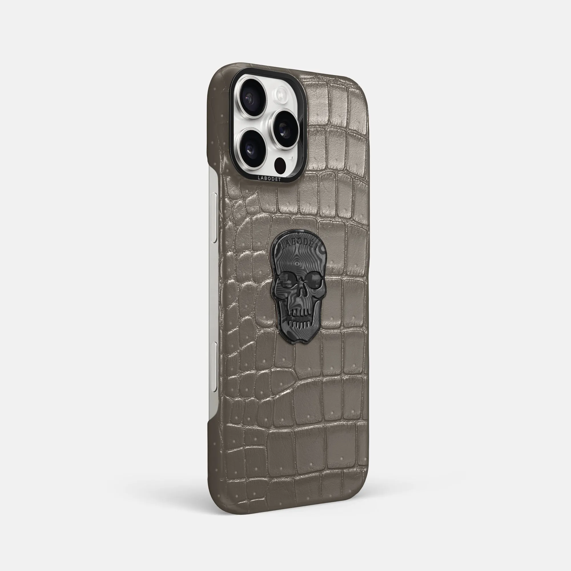 Classic Case With Carbon Skull For iPhone 16 Pro Max In Porosus Crocodile