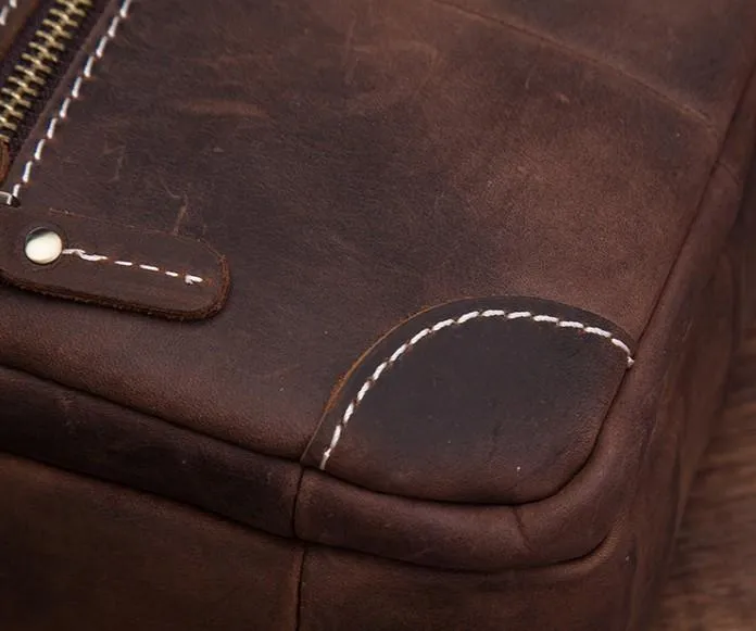 Coffee Leather Mens Small Messenger Bag Cool Mini Side Bag Belt Bag for men