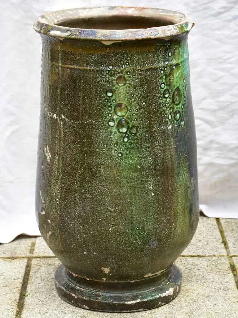 Collection of three 19th Century olive jars with green glaze