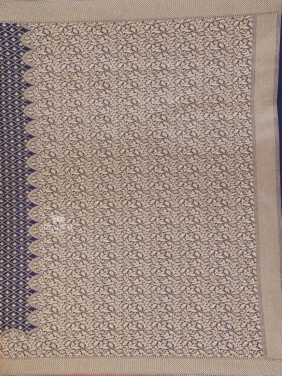 Dark Blue Banarasi Saree with Small Floral Design with Zari Border