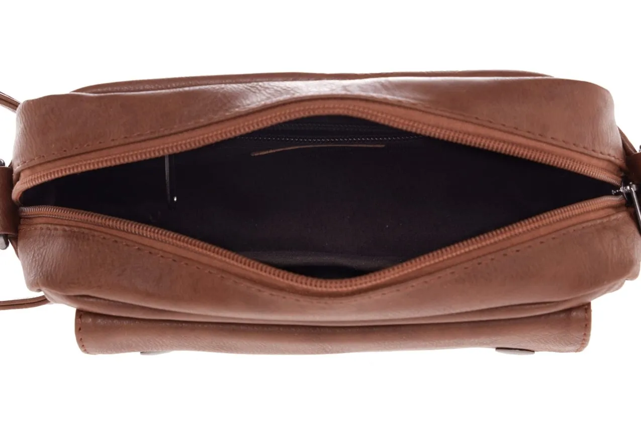 Distressed Leather Pouch Bag - Camel