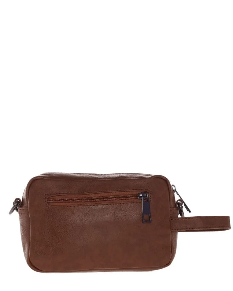Distressed Leather Pouch Bag - Camel