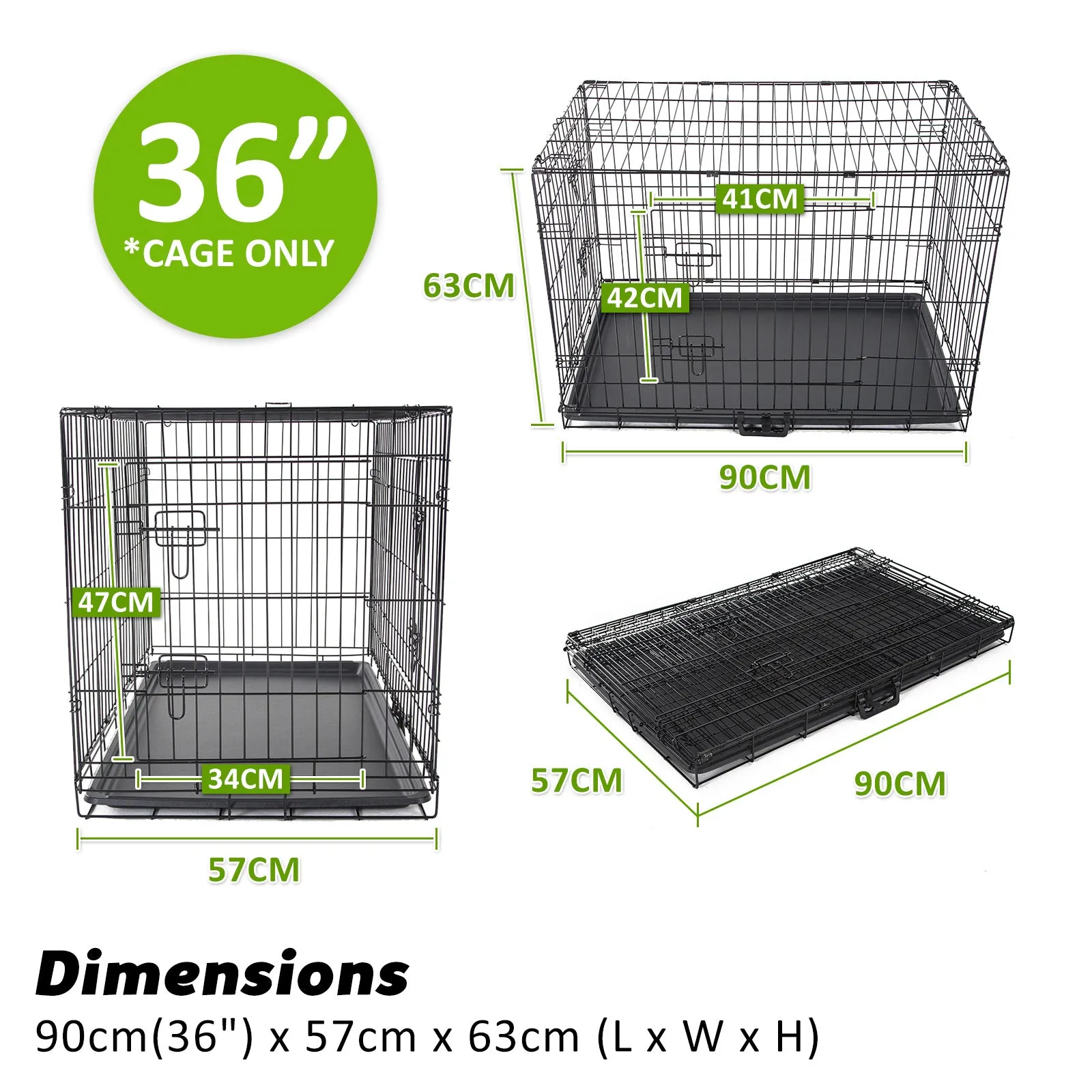 Durable Foldable Wire Dog Crate with Tray 36in - Paw Mate