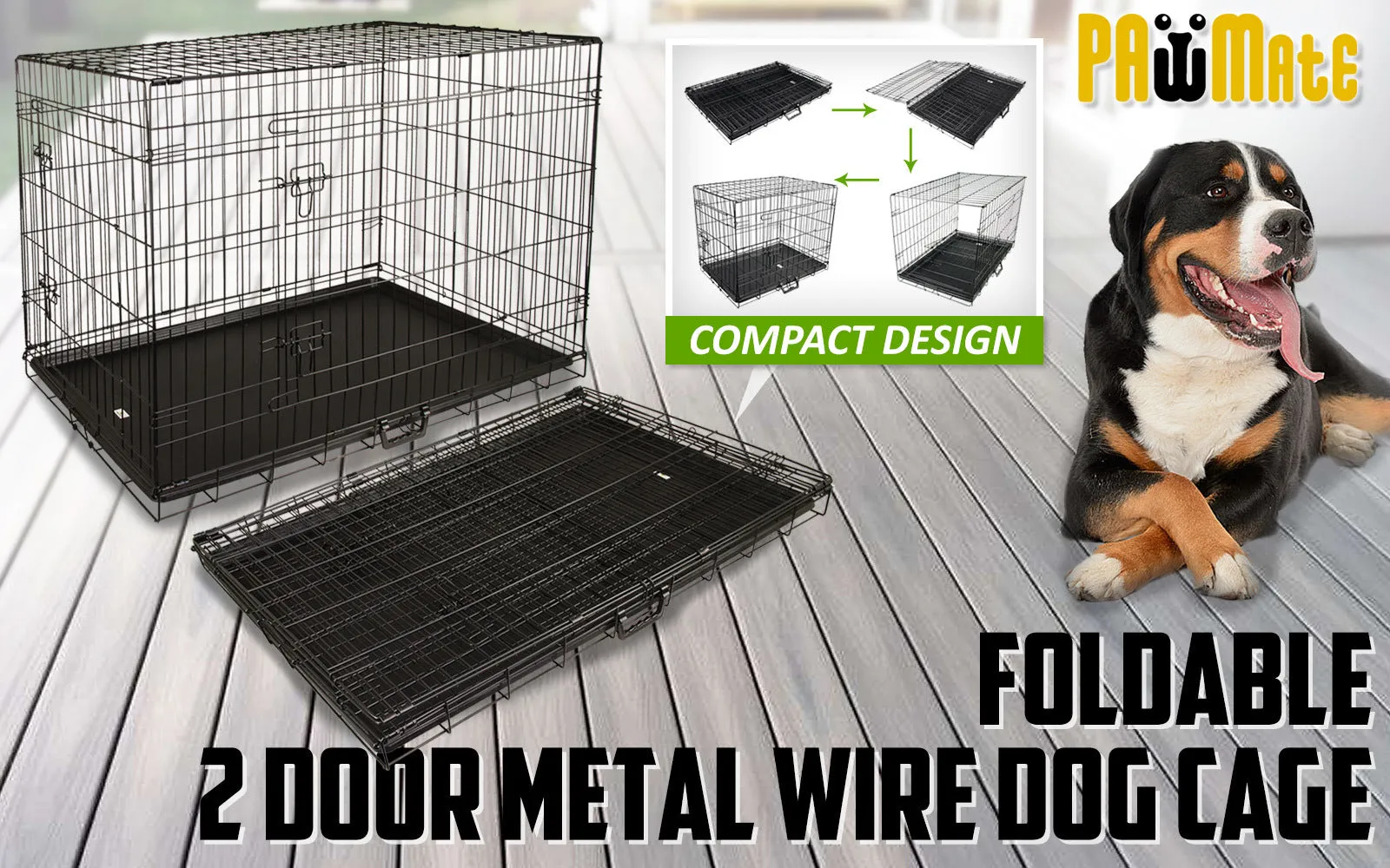Durable Foldable Wire Dog Crate with Tray 36in - Paw Mate