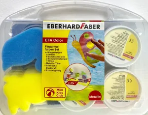 Eberhard Faber-Finger Paint set in plastic case - 4 jars 100ml 2sponge stamps 6 stencils & 1 Paint Brush