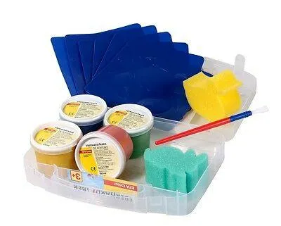 Eberhard Faber-Finger Paint set in plastic case - 4 jars 100ml 2sponge stamps 6 stencils & 1 Paint Brush