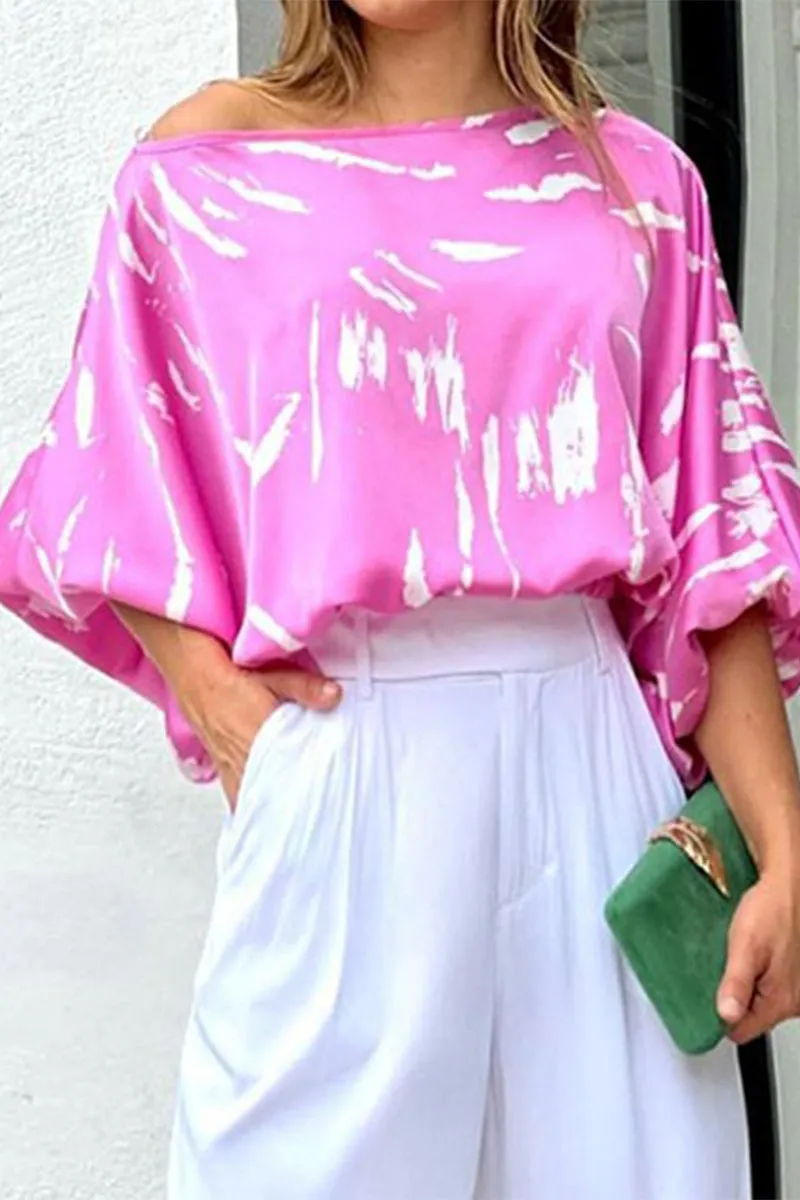 Elegant Color Lump Printing Off the Shoulder Three Quarter Two Pieces
