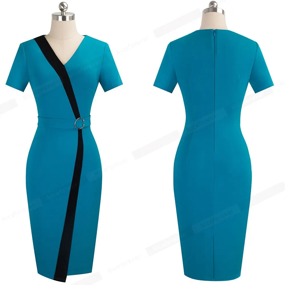 Elegant Contrast Color Patchwork with Ring Work Office Business Party