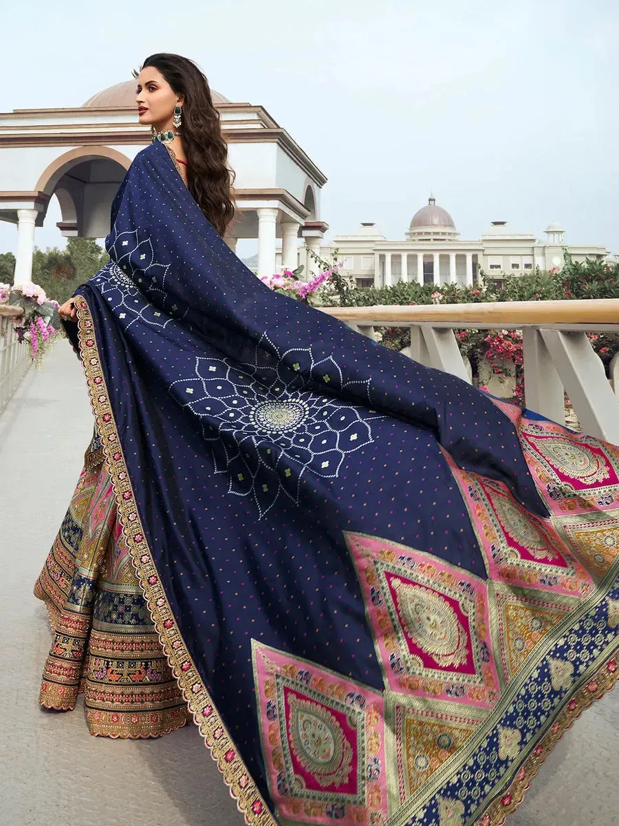 Elegant Multi-Color Silk  Embroidered Lehenga Choli Set