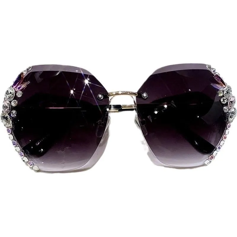 Elegant Solid Color Pc Oval Frame Rhinestone Frameless Women's Sunglasses
