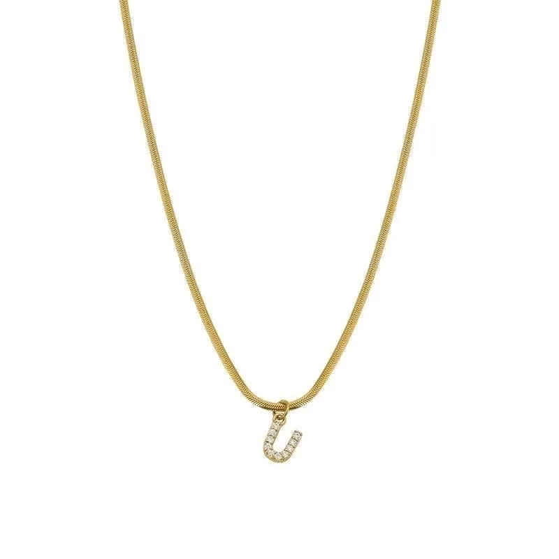 Elegant Solid Color Titanium Steel Inlay Zircon Necklace