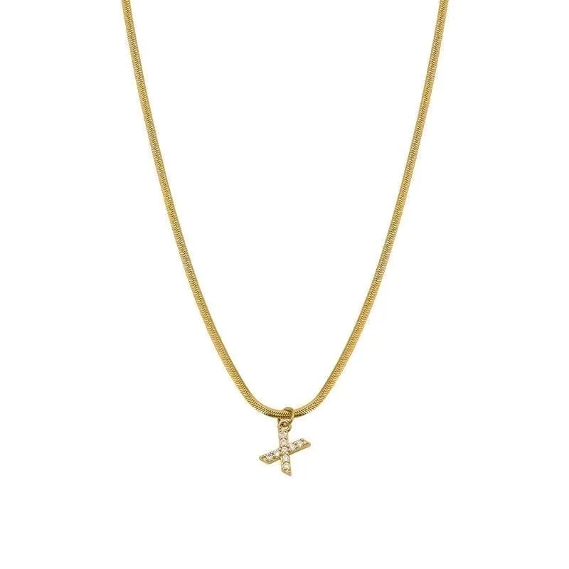 Elegant Solid Color Titanium Steel Inlay Zircon Necklace