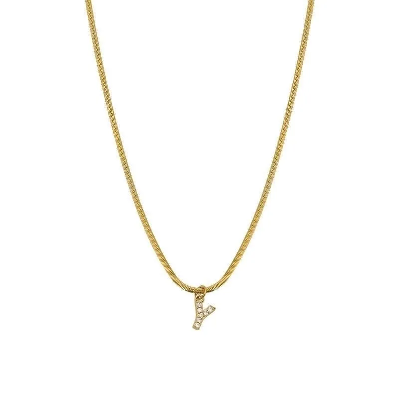 Elegant Solid Color Titanium Steel Inlay Zircon Necklace