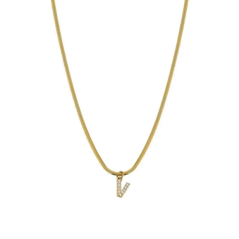 Elegant Solid Color Titanium Steel Inlay Zircon Necklace