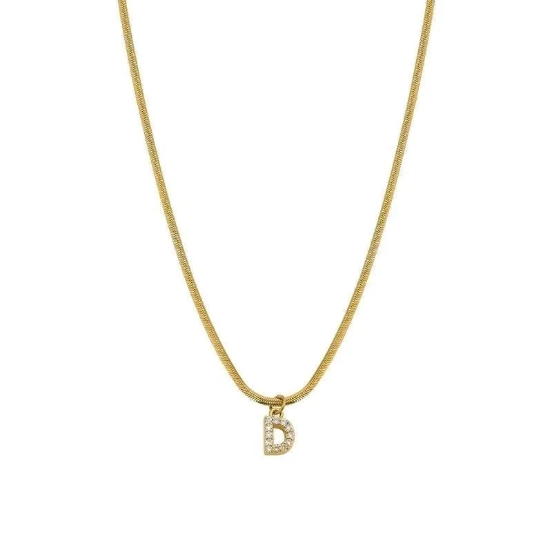 Elegant Solid Color Titanium Steel Inlay Zircon Necklace