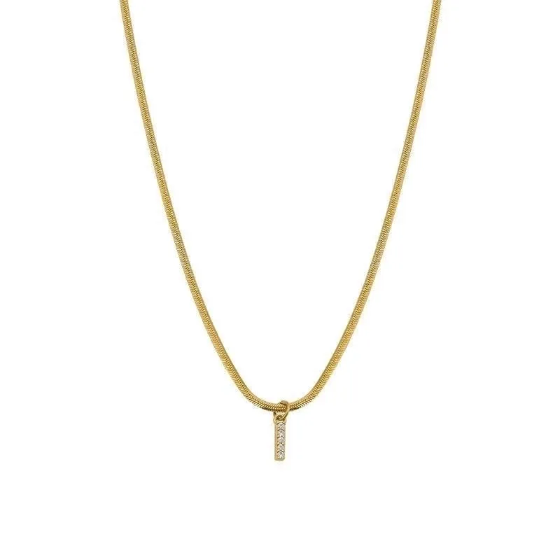 Elegant Solid Color Titanium Steel Inlay Zircon Necklace