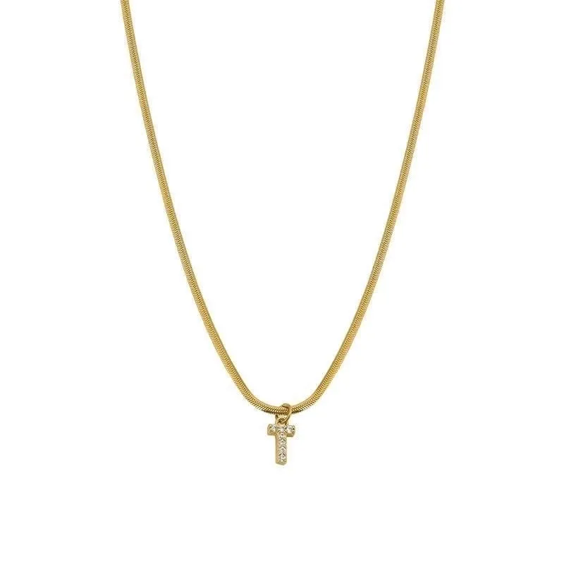 Elegant Solid Color Titanium Steel Inlay Zircon Necklace