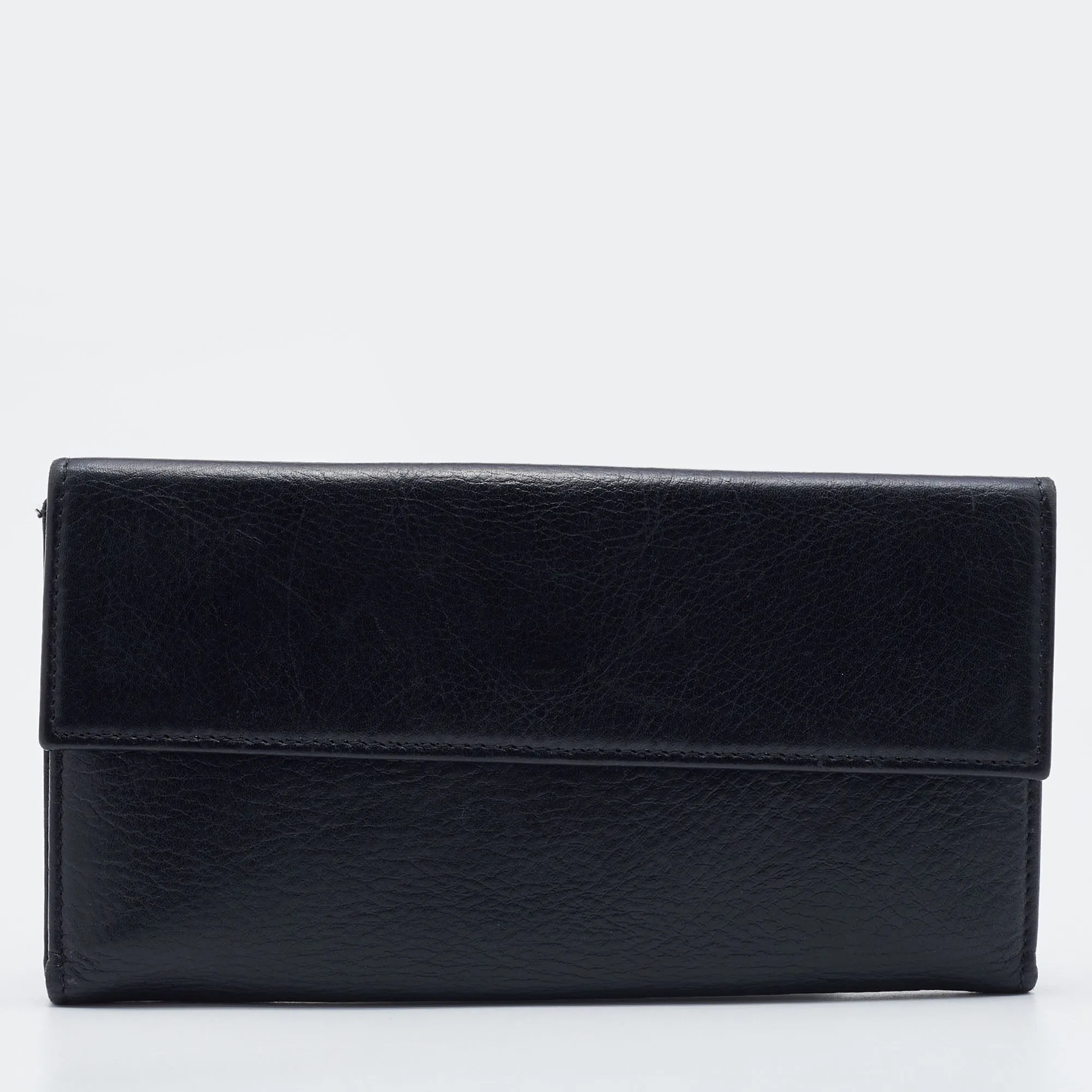 FENDI Black Leather Flap Continental Wallet