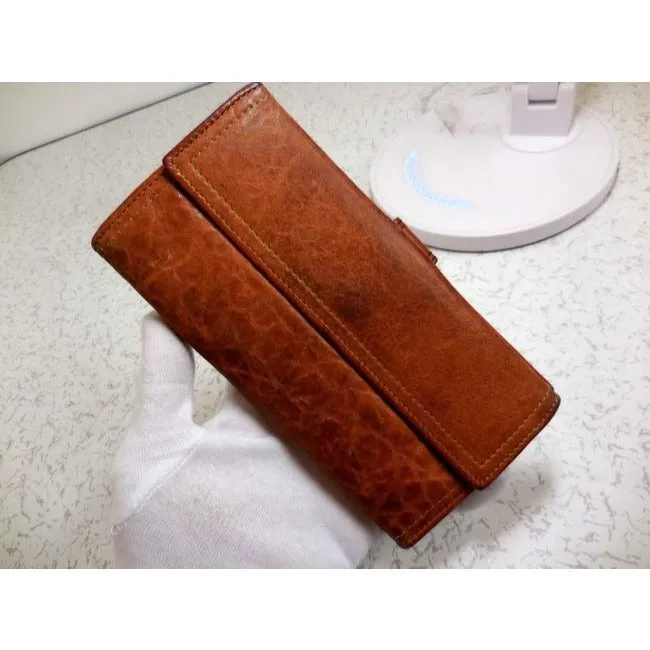 Fendi Cognac Brown Leather With Large B Buckle Xl Wallet