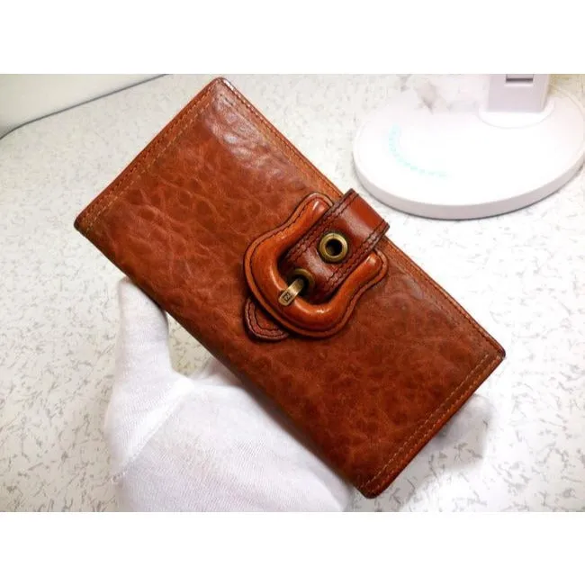 Fendi Cognac Brown Leather With Large B Buckle Xl Wallet