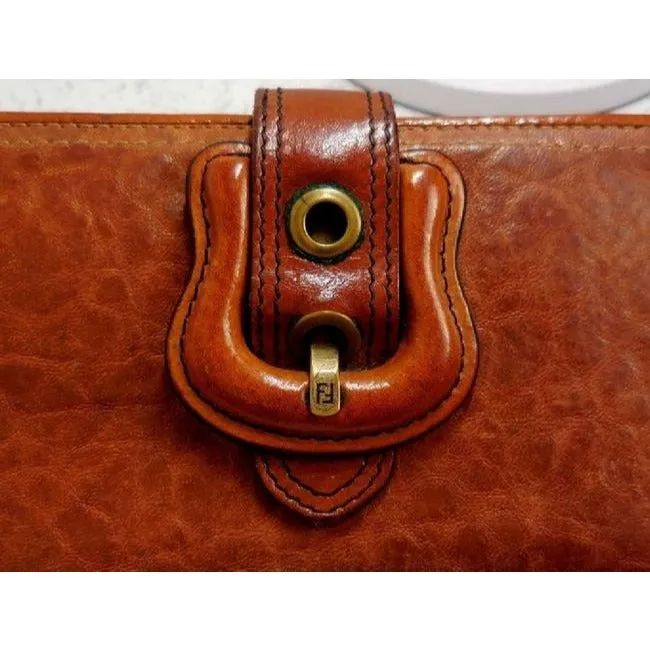 Fendi Cognac Brown Leather With Large B Buckle Xl Wallet