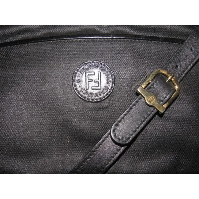 Fendi Vintage Pursesdesigner Purses Black Leather And Black Canvas Cross Body Bag