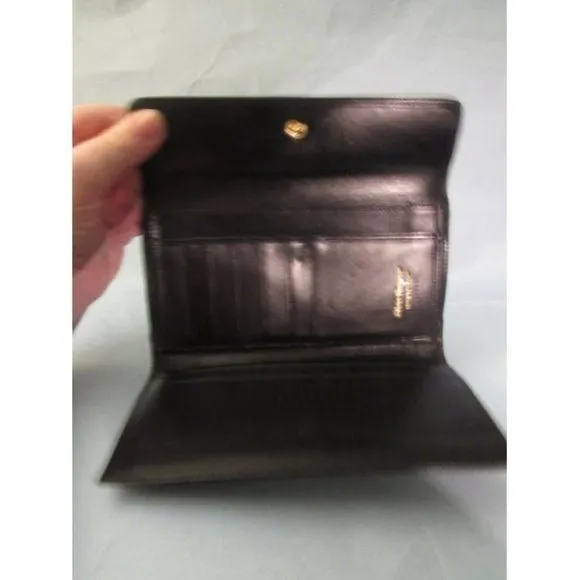 Ferragamo Vintage Navy Blue Glossy Tri-fold Wallet