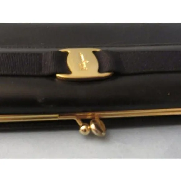 Ferragamo Vintage Navy Blue Glossy Tri-fold Wallet