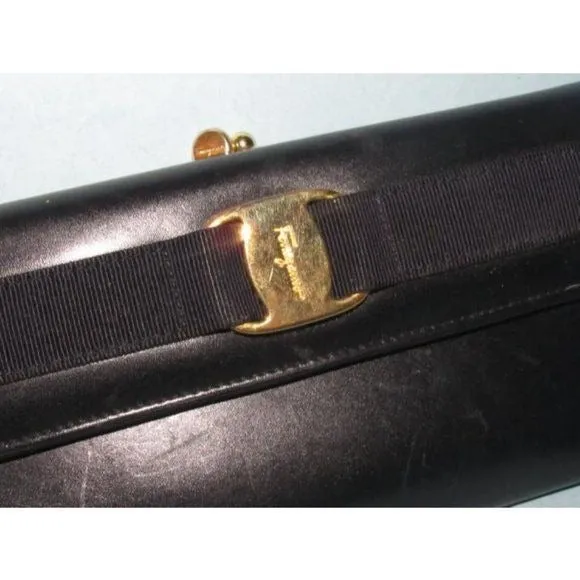 Ferragamo Vintage Navy Blue Glossy Tri-fold Wallet