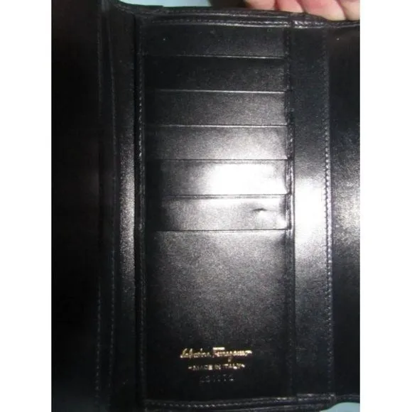 Ferragamo Vintage Navy Blue Glossy Tri-fold Wallet