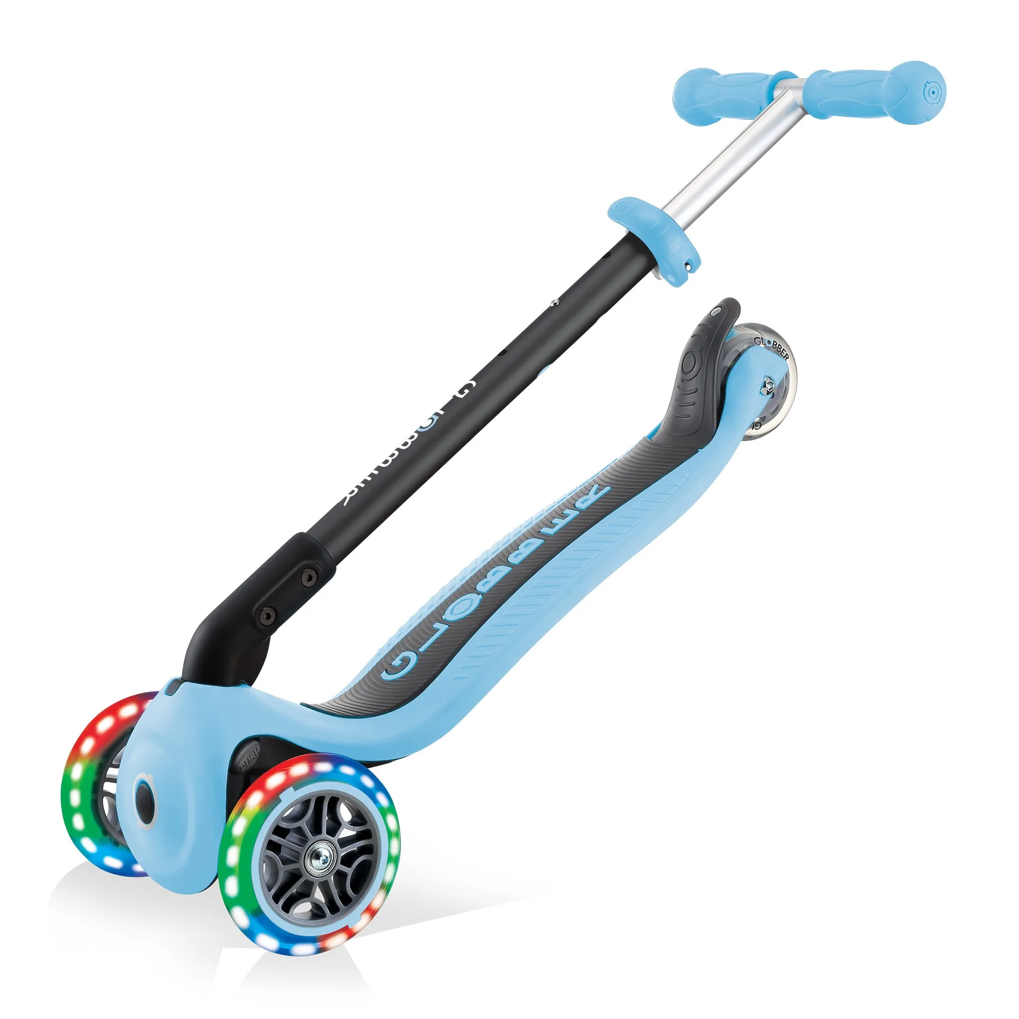 Globber Go Up Foldable Plus Lights Scooter - Pastel Blue (15m – 7y)