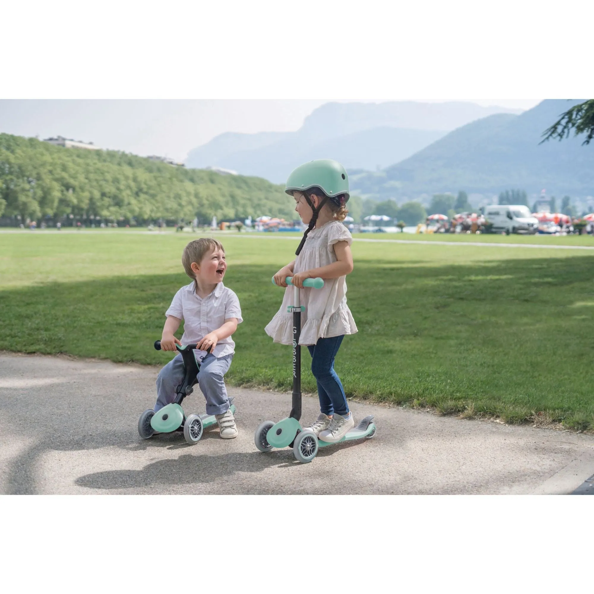 Globber Go Up Foldable Plus Lights Scooter - Pastel Blue (15m – 7y)