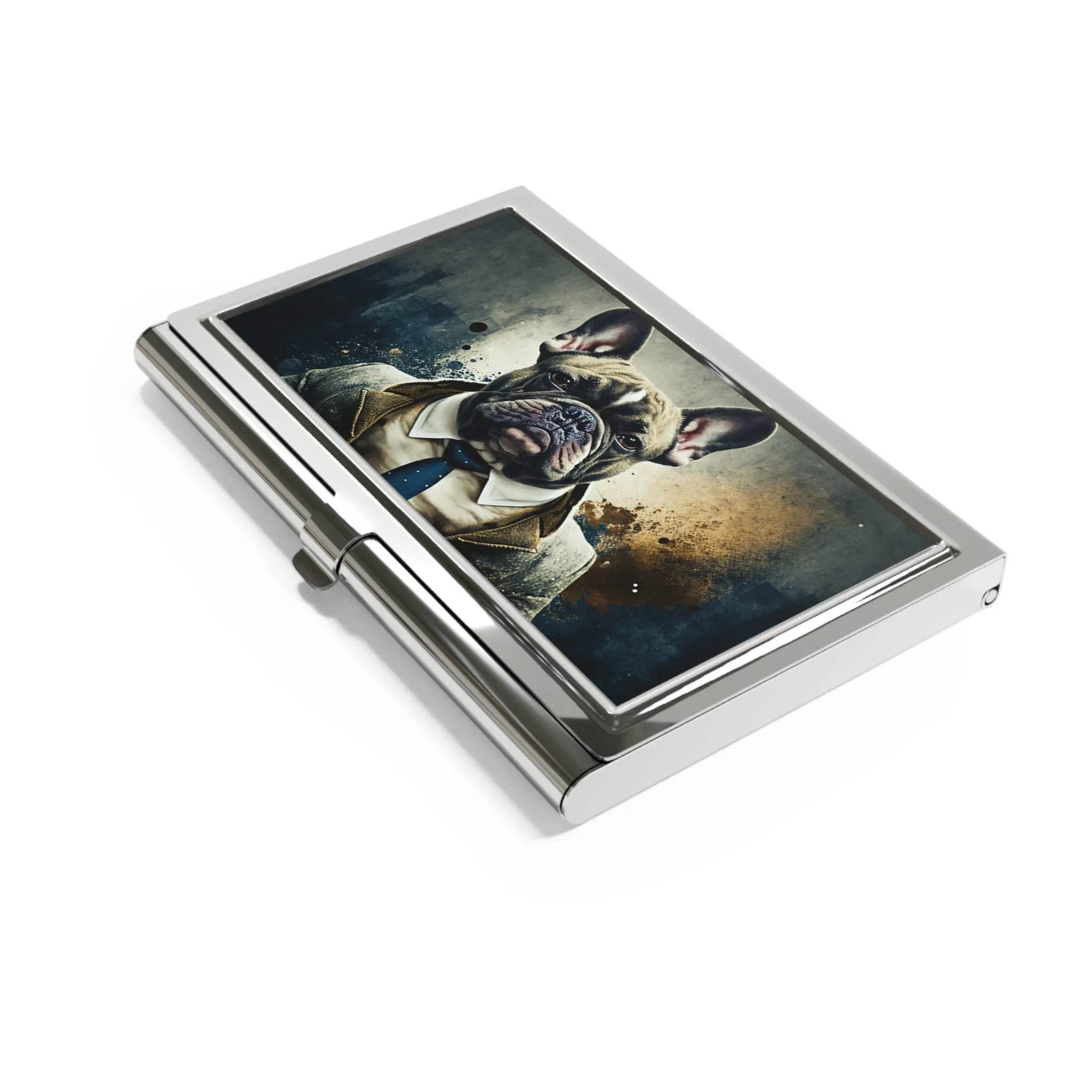 Grunge Vintage Victorian French Bulldog Business Card Holder