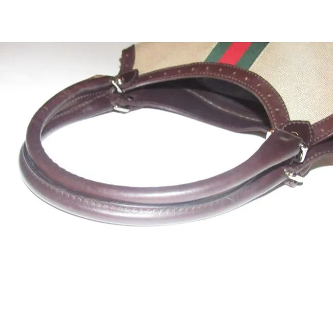 Gucci Britt Canvas And Two Strap Top Handle Equestrian Accents Brown Leather Hobo Bag