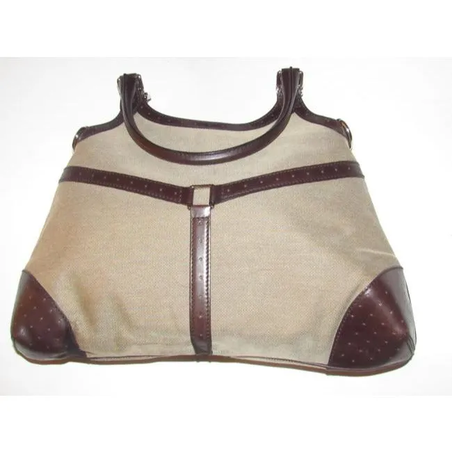 Gucci Britt Canvas And Two Strap Top Handle Equestrian Accents Brown Leather Hobo Bag