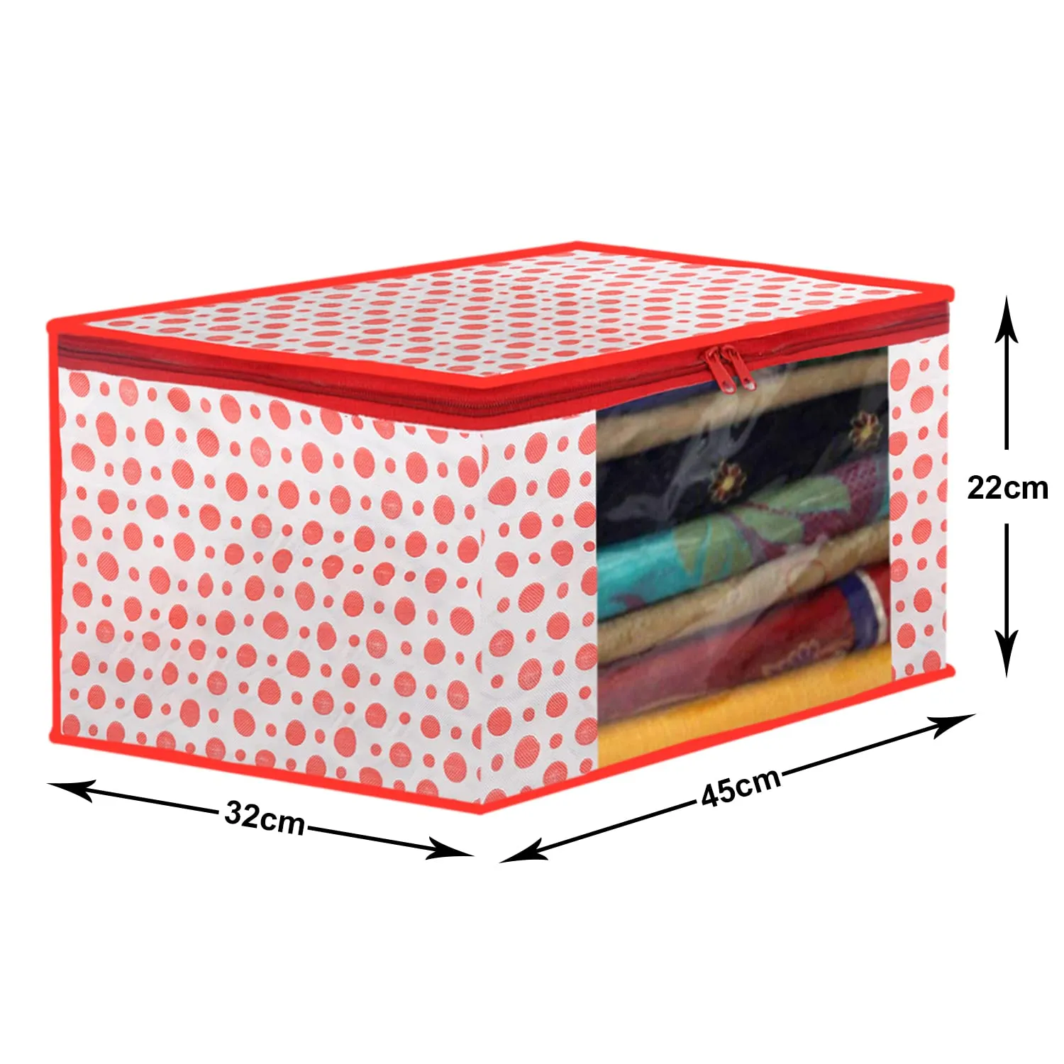 Heart Home Dot Printed Foldable, Lightweight Non-Woven Saree Cover/Organizer With Tranasparent Window- Pack of 10 (Pink)-46HH0487