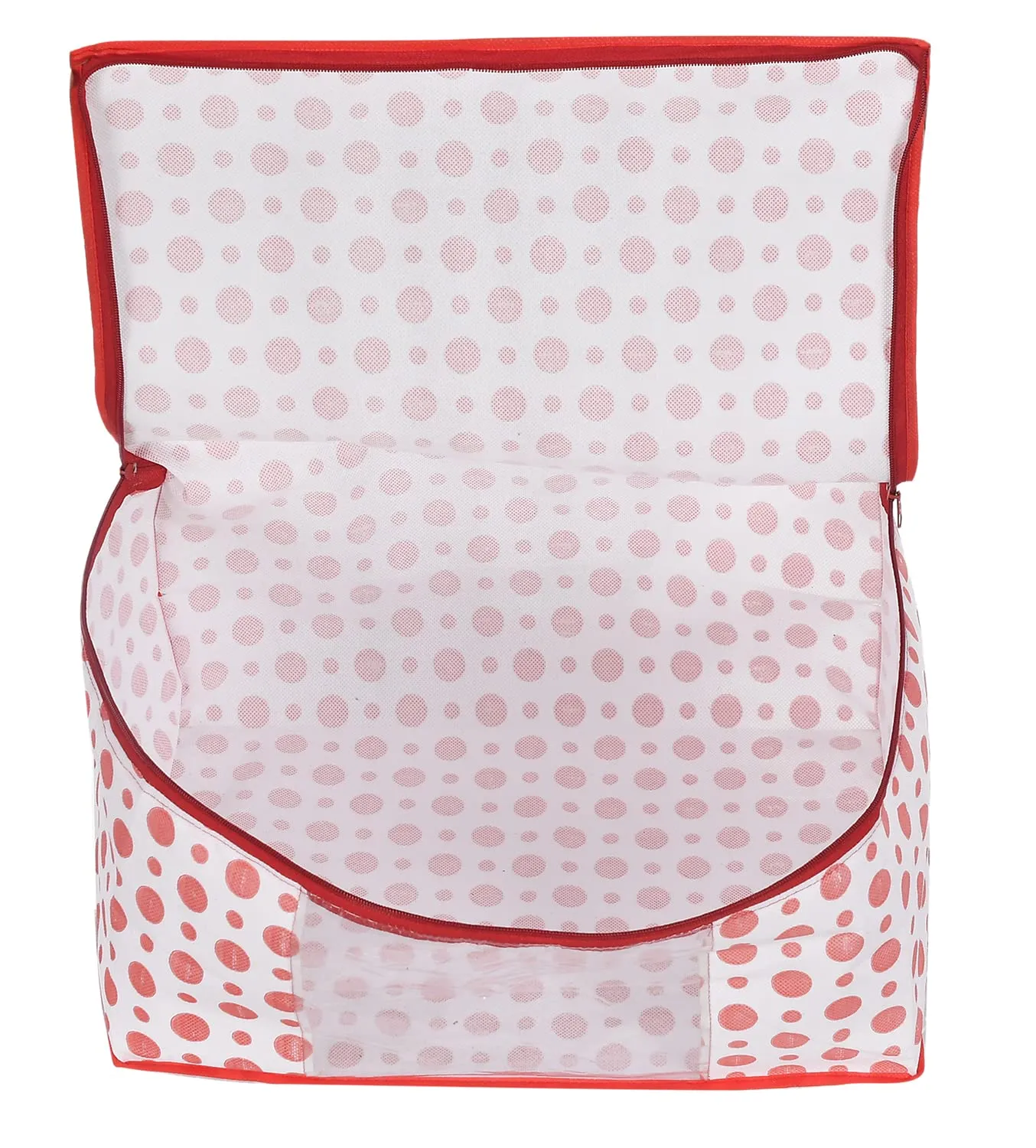 Heart Home Dot Printed Foldable, Lightweight Non-Woven Saree Cover/Organizer With Tranasparent Window- Pack of 10 (Pink)-46HH0487