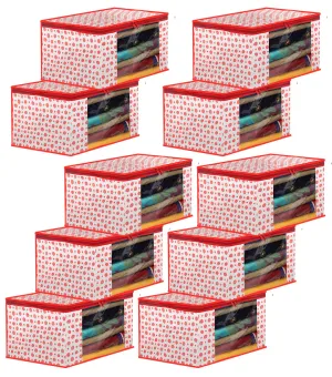 Heart Home Dot Printed Foldable, Lightweight Non-Woven Saree Cover/Organizer With Tranasparent Window- Pack of 10 (Pink)-46HH0487
