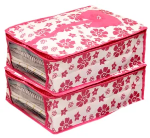 Heart Home Flower Printed Shirts & Clothing Organizer With Clear Window- Pack of 2 (Pink)-HS43HEARTH26187