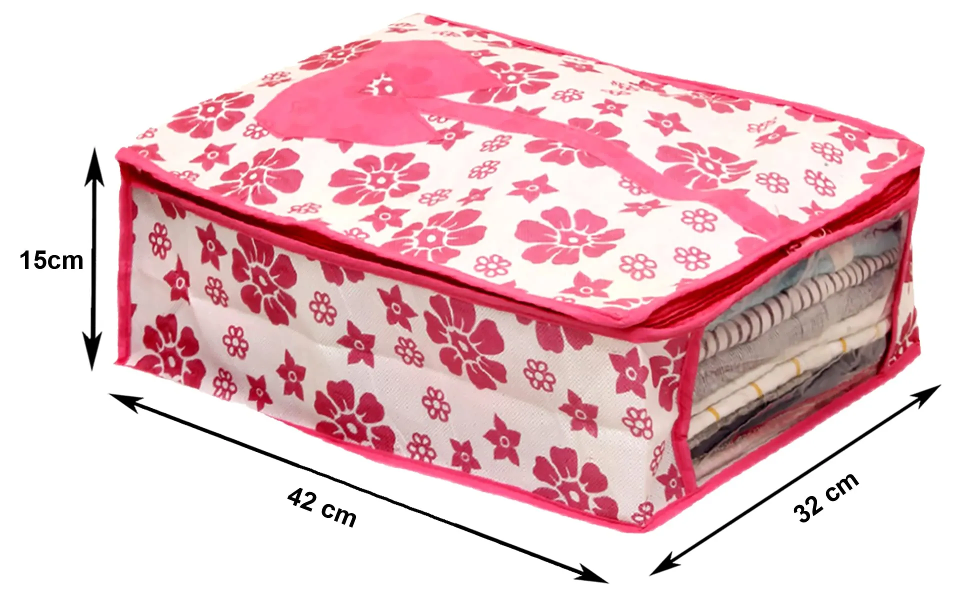 Heart Home Flower Printed Shirts & Clothing Organizer With Clear Window- Pack of 2 (Pink)-HS43HEARTH26187