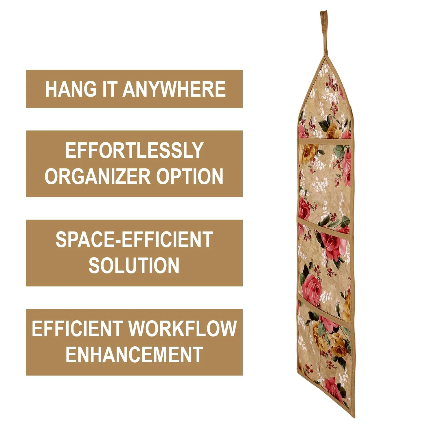 Heart Home Paper Holder | Foldable Hanging Organizer | PVC Flower Design Document Holder | Wall Hanging Organizer with 3 Pocket | Beige