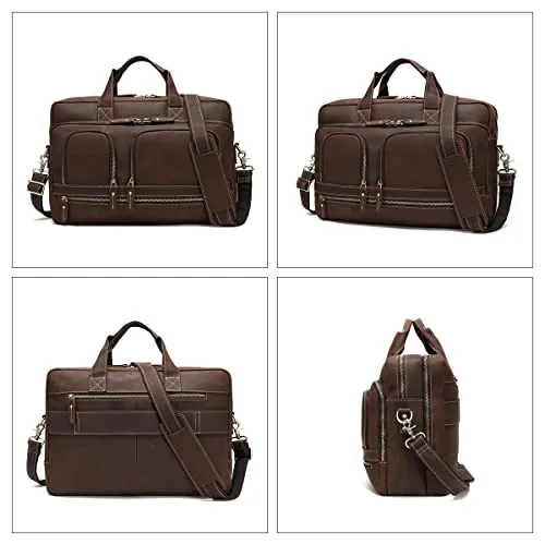 Hespary Vintage Genuine Leather Briefcase Messenger Laptop Bag