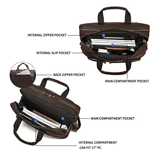 Hespary Vintage Genuine Leather Briefcase Messenger Laptop Bag