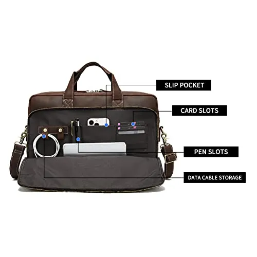 Hespary Vintage Genuine Leather Briefcase Messenger Laptop Bag
