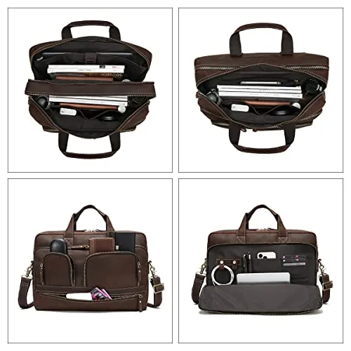 Hespary Vintage Genuine Leather Briefcase Messenger Laptop Bag