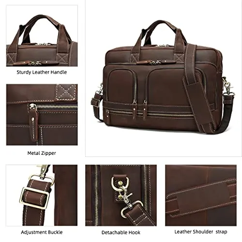 Hespary Vintage Genuine Leather Briefcase Messenger Laptop Bag