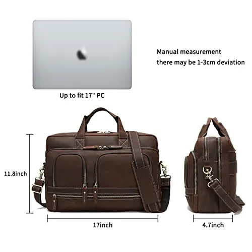 Hespary Vintage Genuine Leather Briefcase Messenger Laptop Bag