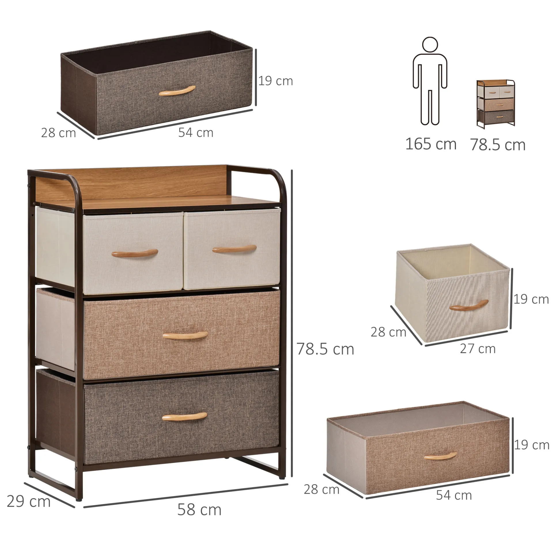 HOMCOM 4-Drawer Dresser with Steel Frame & Wooden Top - 3-Tier Storage Organizer for Bedroom & Hallway Closets